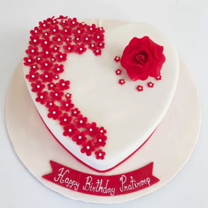 Red Flowers Fondant Heart Cake